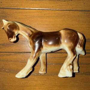 Ceramic Brown Horse Figurine Made In Japan 5" L X 3.5" H.